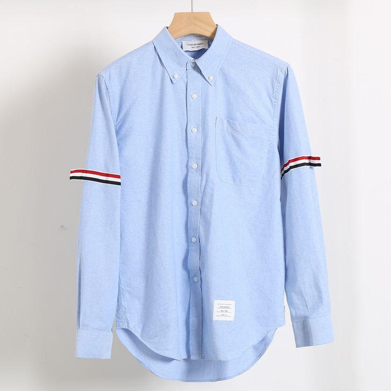 White Shirt for Men and Couples, Spring and Summer Pure Cotton Oxford Fabric, Business Casual Four-Stripe Tape, Plus-Size Long-Sleeve Shirt for Women