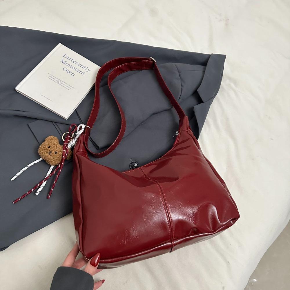 

Korean Style PU Leather Shoulder Bag Zipper Women s Handbag Casual Hobo Bag Daily красный