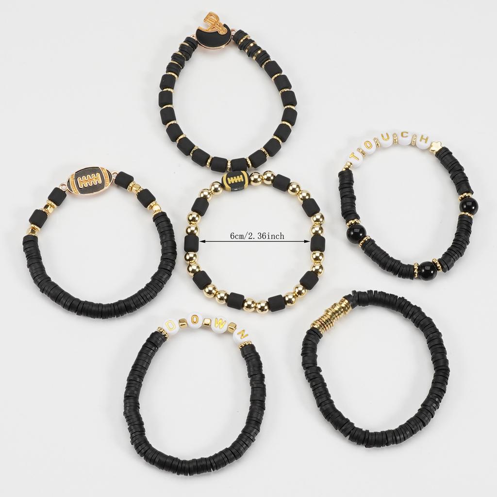 Game Day Polymer Clay Beaded Rugby Ball Bracelet for Women Men Letter Sports Wristband Party Jewelry Accessories