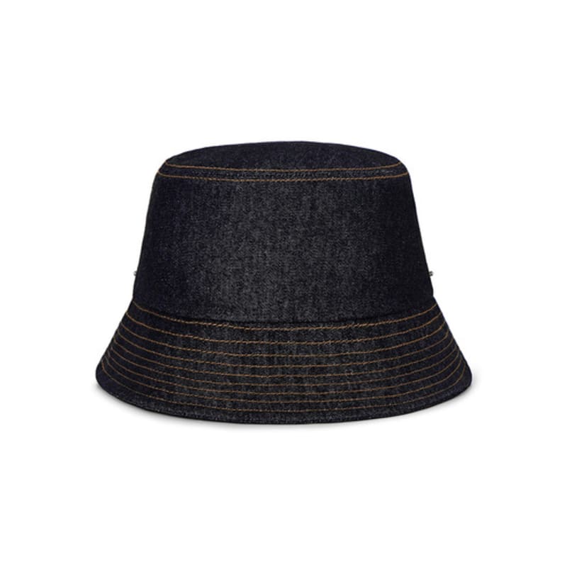 VARZAR VA Curved Denim Stitch Detail Bucket Hat Black