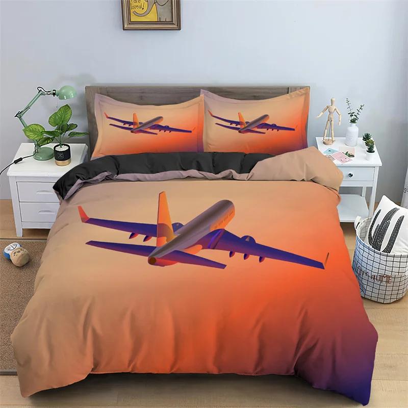 Aircraft Bedding Set Airplane Print Duvet Cover For Boys Girls Bedroom Dorm Luxury Microfiber Modern Twin Queen Comforter Cover
