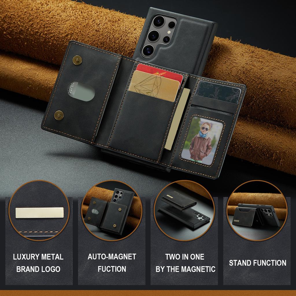 Phone Case Magnetic Detachable Wallet Card Holder Stand Cover Fit for Samsung Galaxy S21 Black S21 Plus