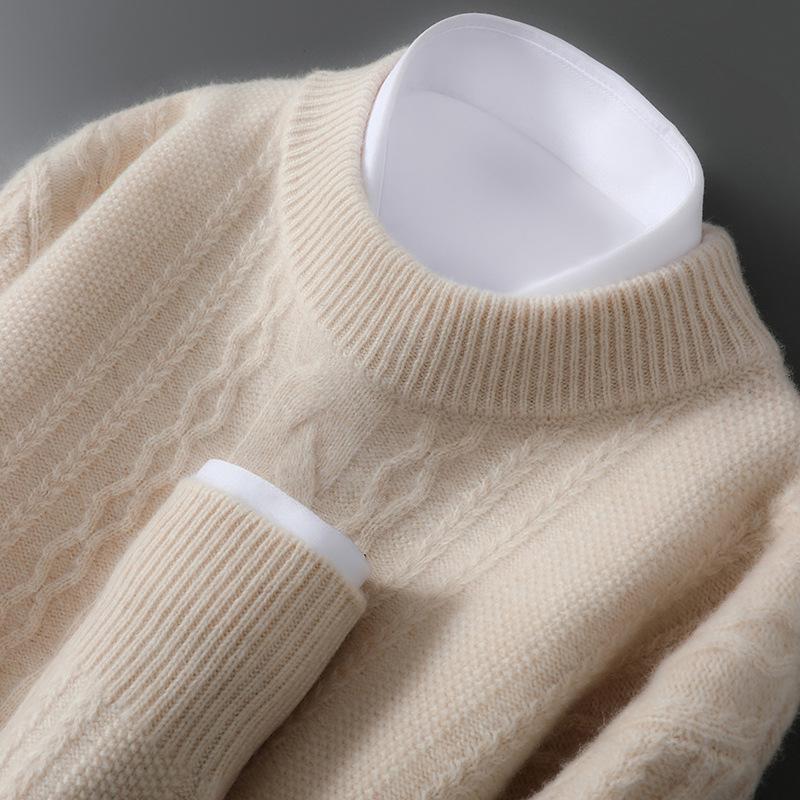 Men's Thick Half-High Collar Wool Sweater - Casual Loose Fit, 100% Pure Wool, Long Sleeve Pullover for Autumn & Winter
