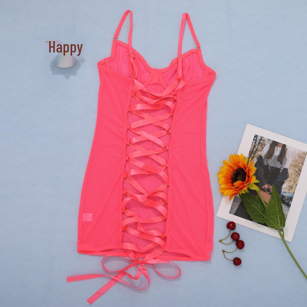 European & American Crisscross Lace-Up Backless Mesh Bodysuit 1517