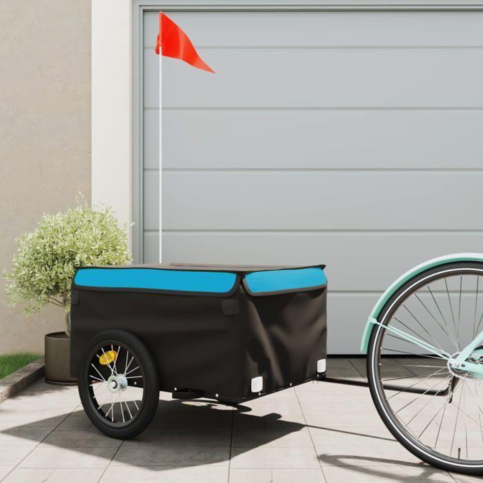 VidaXL Remorque de vélo noir et bleu 45 kg fer 94086
