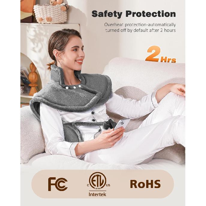 Греющая подушка для шеи, плеч и спины | Утяжеленная греющая подушка 1,1 кг | Большая электрическая носимая | Быстрый нагрев, сертифицирована ETL | Подарки для женщин, мужчин,