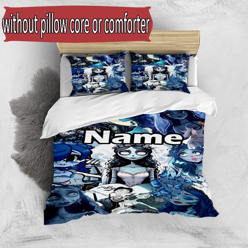 3pcs Duvet Cover Set (1*Duvet Cover + 2*Pillowcase, Without Core), Custom Name Corpse Bride Pattern Bedding Set, Home Bedroom Decor Gift