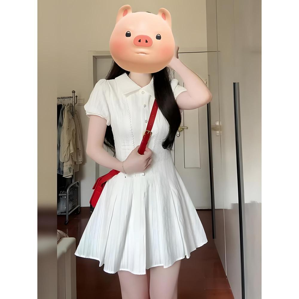 

Белое платье детское летнее повседневное новое уникальное красивое платье-рубашка маленькая короткая юбка в стиле колледжа XL- (recommended 110-60kg)