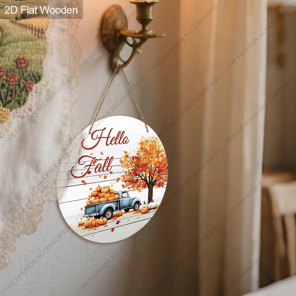 Garden decorations,autumn harvest festival decorations,wooden hanging decorative signs,"hello fall"logo,Pumpkin and car pattern,2D flat products