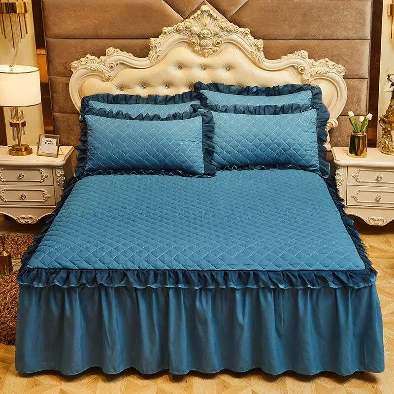 Luxury Lace Bed Skirt Thickened Bed Spread King Size 2/3 Pcs Cotton Queen Bedded Set Mattress Solid Color Plus Size Sheets