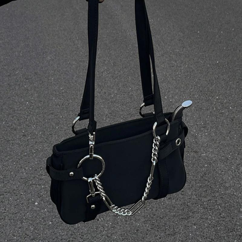 Fashi Design Gothic Chain Ladies Underarm Bag Sweet Cool Y2k Women Square Shoulder Bags Black Pop Female Tote Handbag Purse