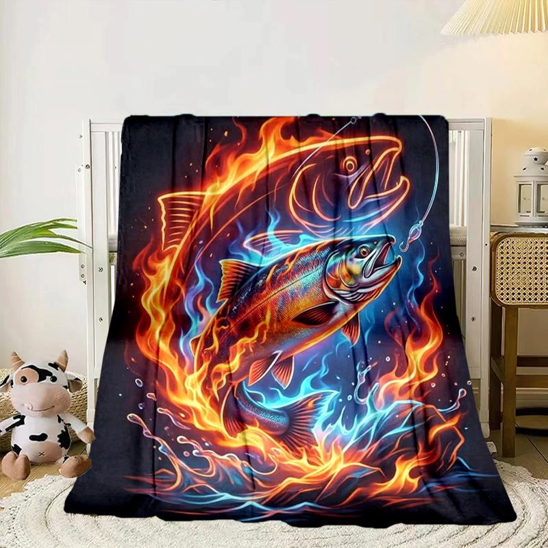 Salmon Amidst Nature Blanket Flannel Blanket for bed, sofa, Camping, Hiking, Picnic Essentials, gift for family Fan gifts