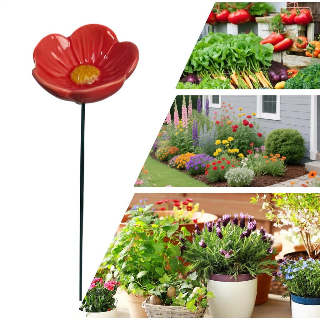 Keramik Blume Biene Wasserstation Handgefertigte Porzellan Blume Gartenstecker für Bienen Trinken Vogelbad Hinterhof Kunst Dekor