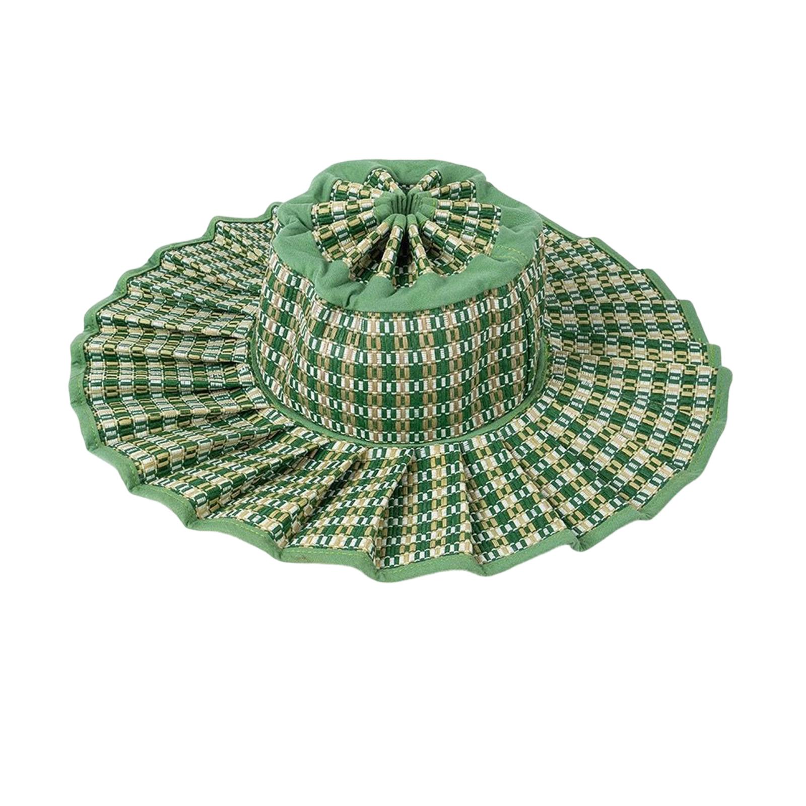 Ladies  Fashionable Plaid Foldable Sunscreen Casual Versatile Pleated Hat One Size зелёный