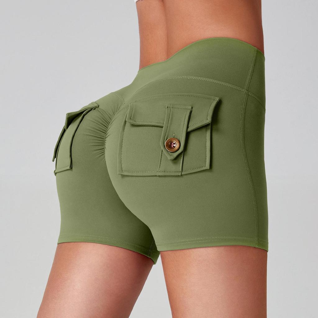 Women's High Waist Peach Butt Yoga Shorts with Pocket - Quick-Dry, High Elastic Fitness Running Pants