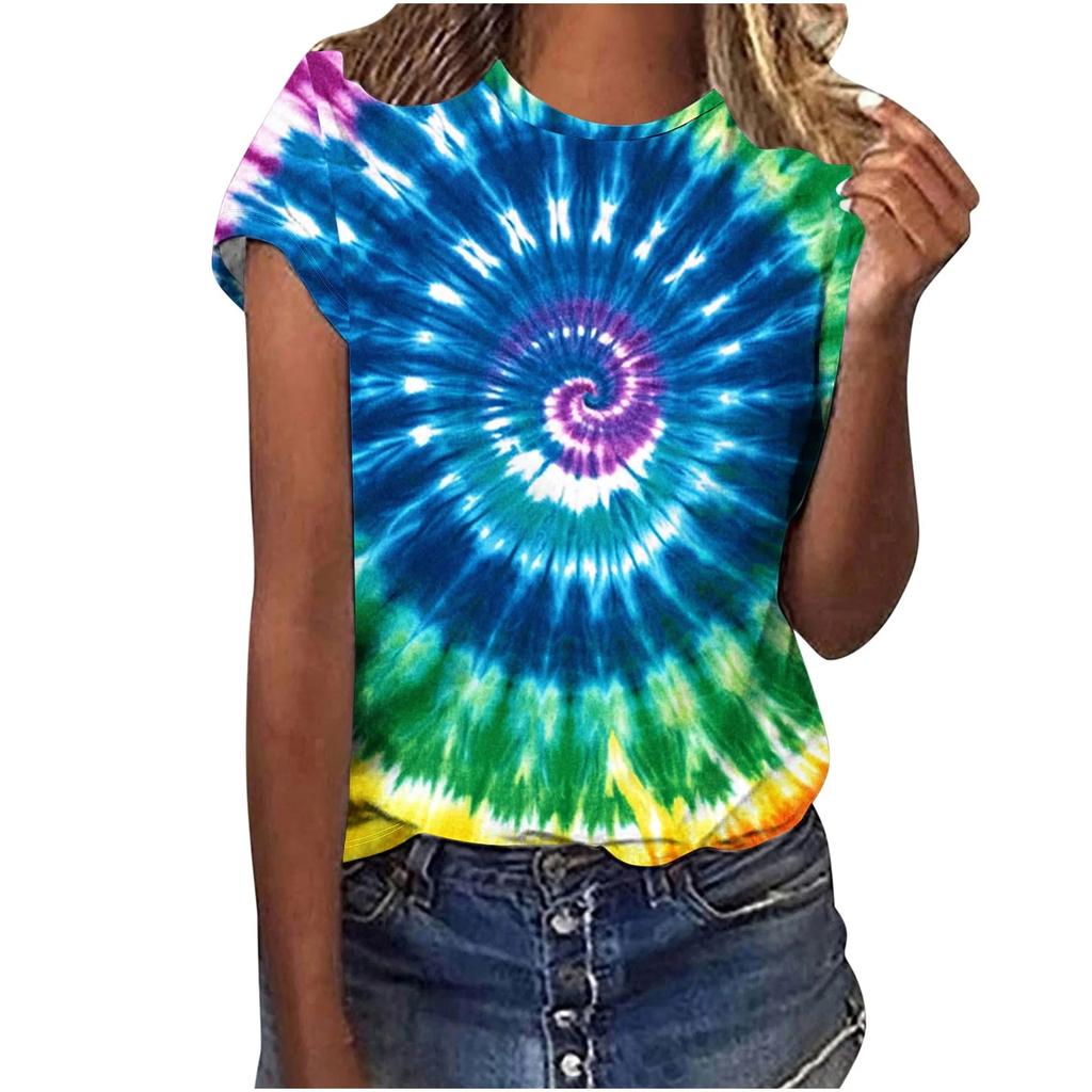 New Colorful Tie Dye 3D Print T-Shirts Women Summer O-Neck Short Sleeve T Shirt Y2k Harajuku Tees Streetwear Top Female Clothing