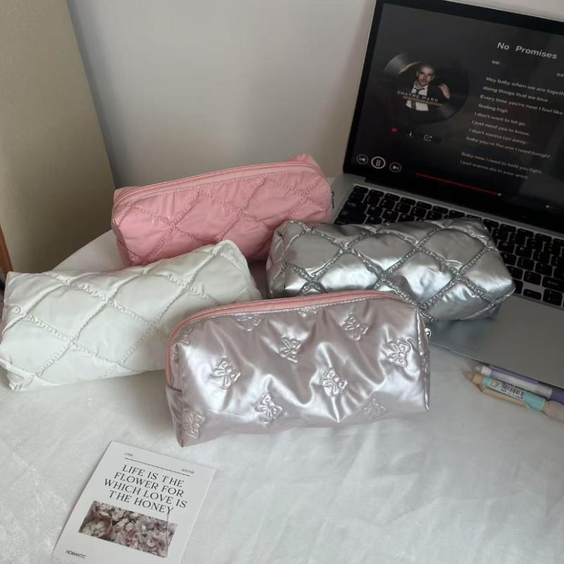 Silver Ballet Style Cute Bow Large Capacity Pencil Case Student Stationery Study Supplies Back To School Kawaii Bag