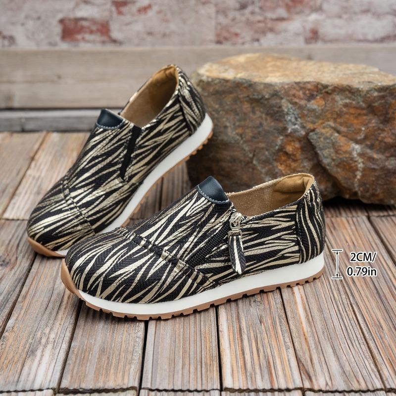 Women's Flat Shoes Autumn New Round Head Color Combination Deep Mouth Side Zipper Soft Sole Non-slip Low Top Shoes