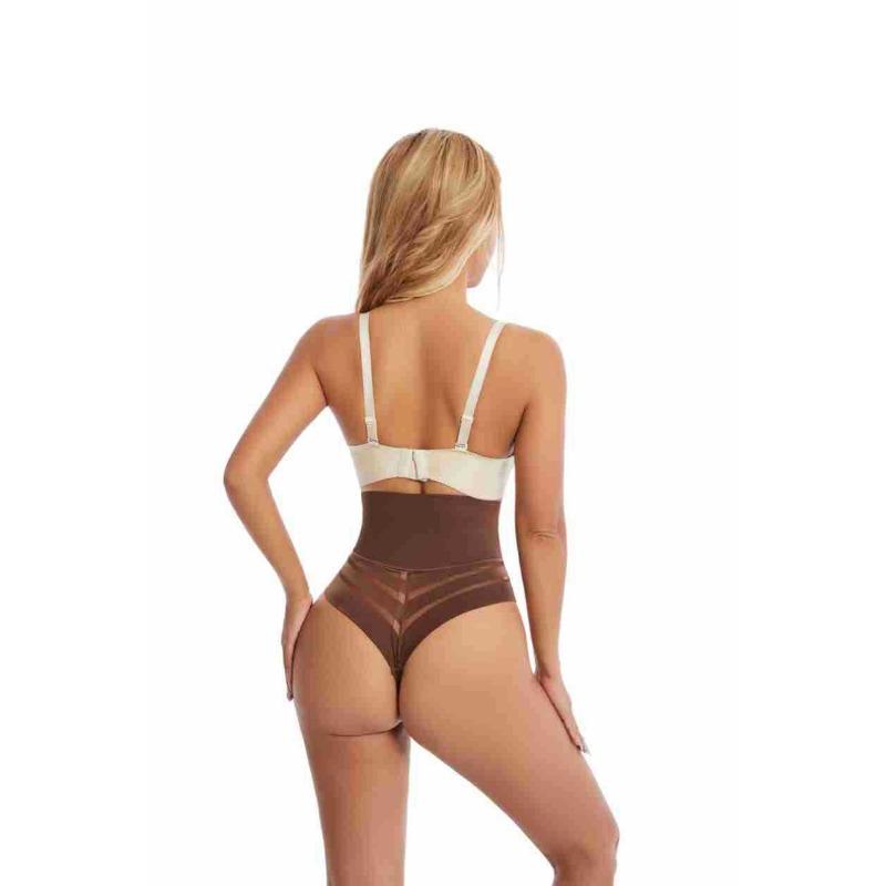 Panciera Modellante a Vita Alta Controllo Pancia Rete a Strisce Sottile Taglia Forte Sollevamento Glutei Slip