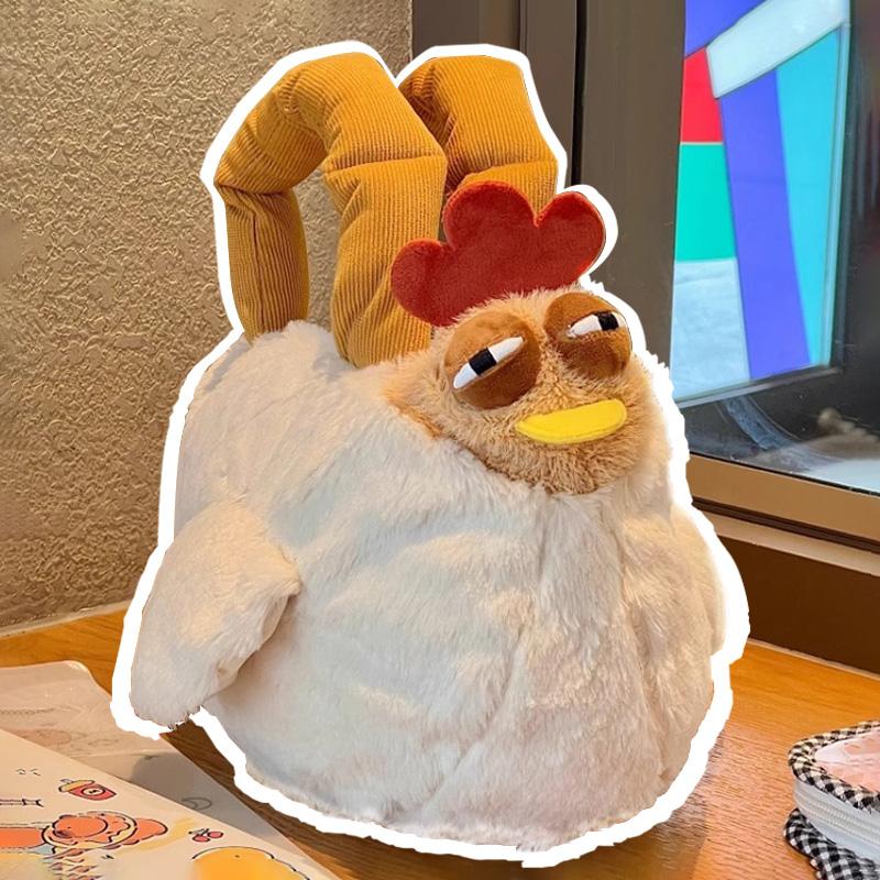 Funny Plush Chicken Handbag Ugly Hen Shape Shoulder Bag Cute Rooster Doll Purse For Women And Kids Novelty Gift