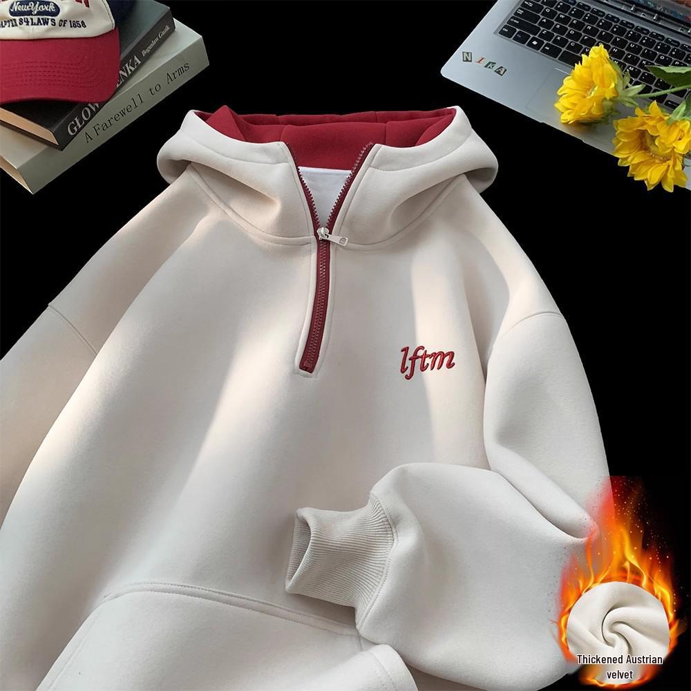 Sweat à capuche pour garçon avec demi-fermeture éclair et doublure polaire - Tendance, Épais, Vêtement Automne/Hiver pour Collégiens et Lycéens