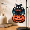 Festive Wooden Wall Hanging Halloween Door Sign, Black Cat Bat Pumpkin Plaque with Indoor Outdoor Holiday Ornament Jute Rope, Farmhouse Front