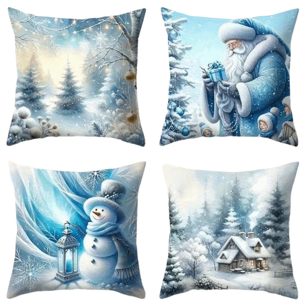 4PCS Tree Snowflake Christmas Pillow Covers Reindeer Xmas Pillowslip Bed Decoration