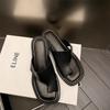 Cowhide Flip-flop Lady Summer New Solid Color Square Toe Modern Slippers Women Outdoor Shoes Korean Chic Low Heel Slides Female