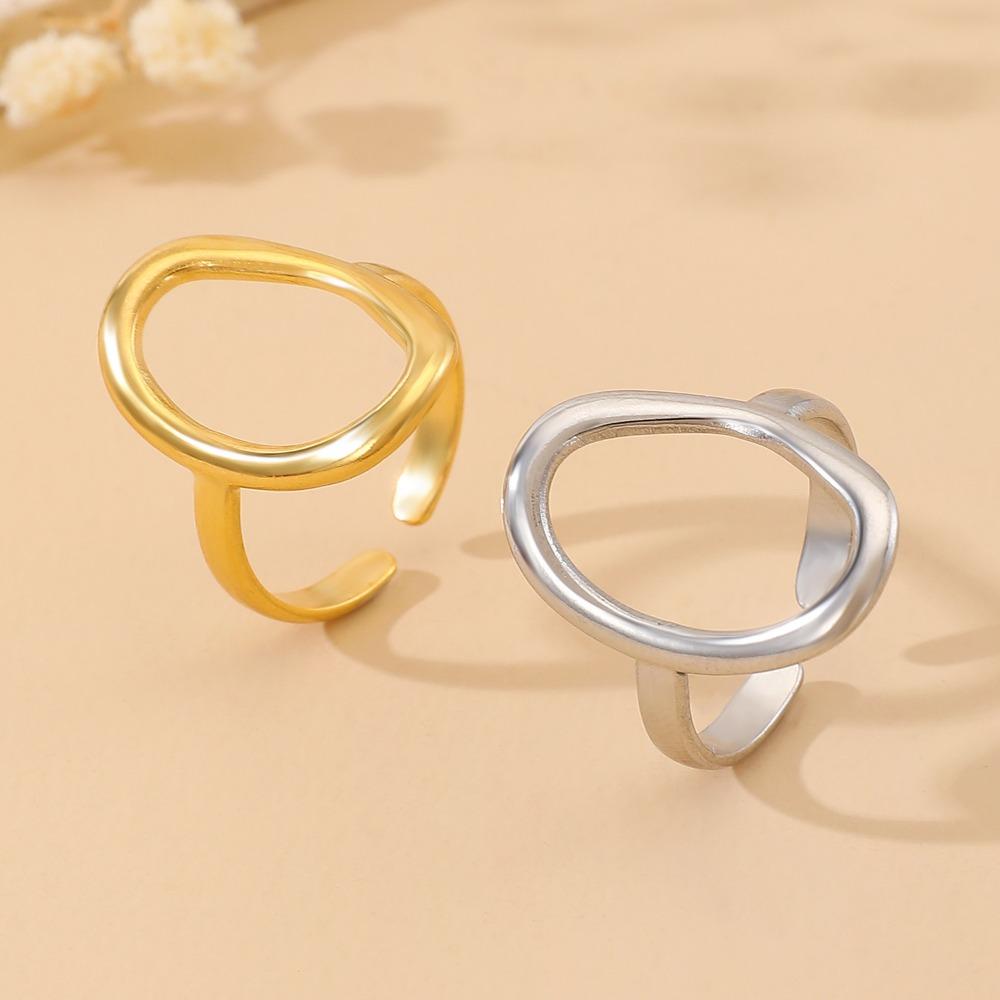 Simple Personality Hollowed-Out Geometry Stainless Steel Ring Oval Baroque Open Ring  For Women Finger Jewellery Accessory Gifts