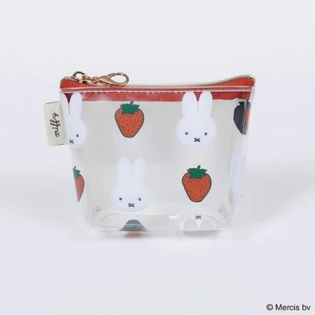 Kawaii Miffy Rabbit Makeup Bag Cartoon Miffy Rabbit Strawberry Transparent and Cute Lipstick Portable Storage Bag Jelly Bag