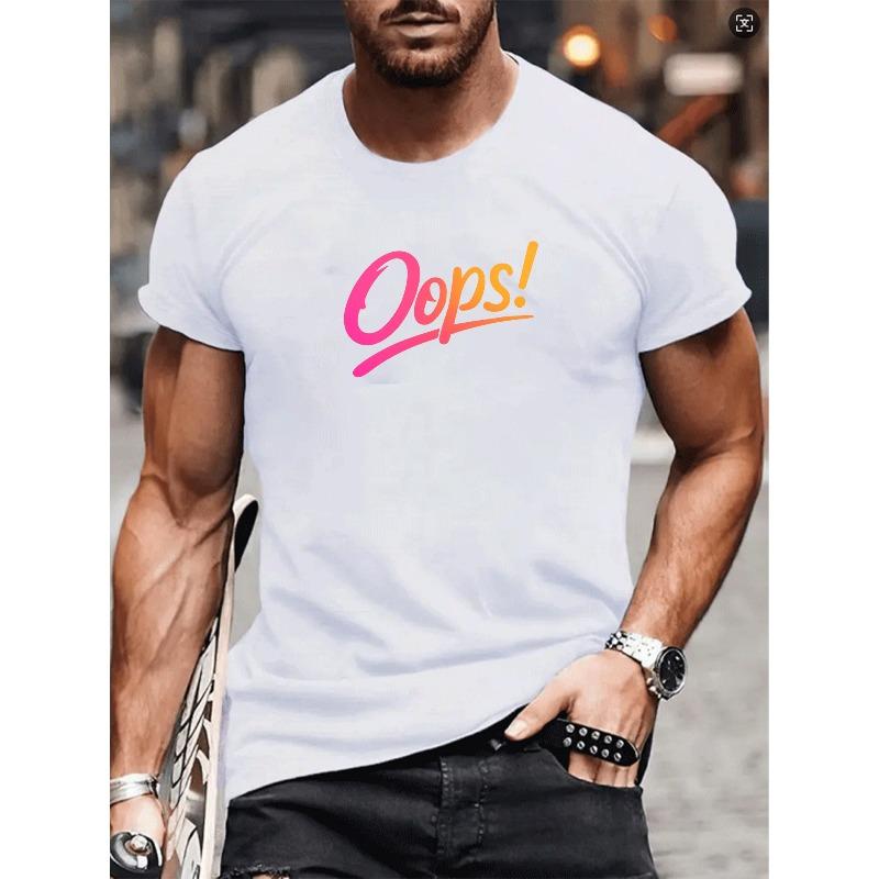 European sizes Colorful Gradient Ops Art Text | Patterned Print Round-Neck T-Shirt, Men'S Fashionable Casual Wear