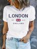 Vintage London Letter Print Women's Casual Crew Neck Short Sleeve Polyester Blend Machine Washable - Perfect for Spring/Summer