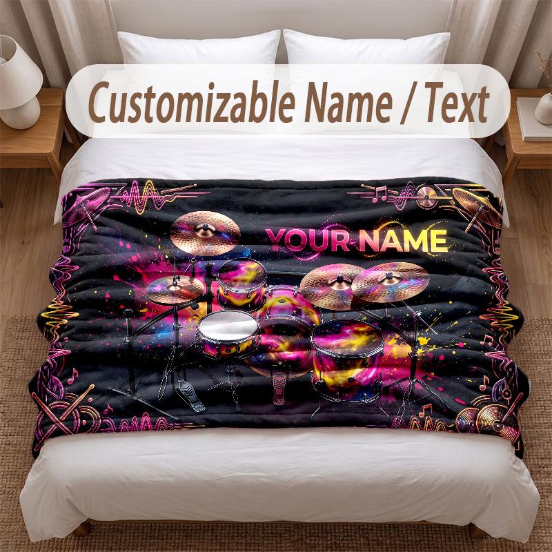 Music Theme Soft Blanket Personalized Custom Name Text Print Warm Blanket Home Sofa Bedroom Decor