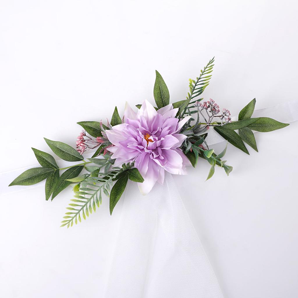 Wedding Chair Flower Decorations Elegant Artificial Floral Decor with 1.5 X 1 M Gauze for Party White
