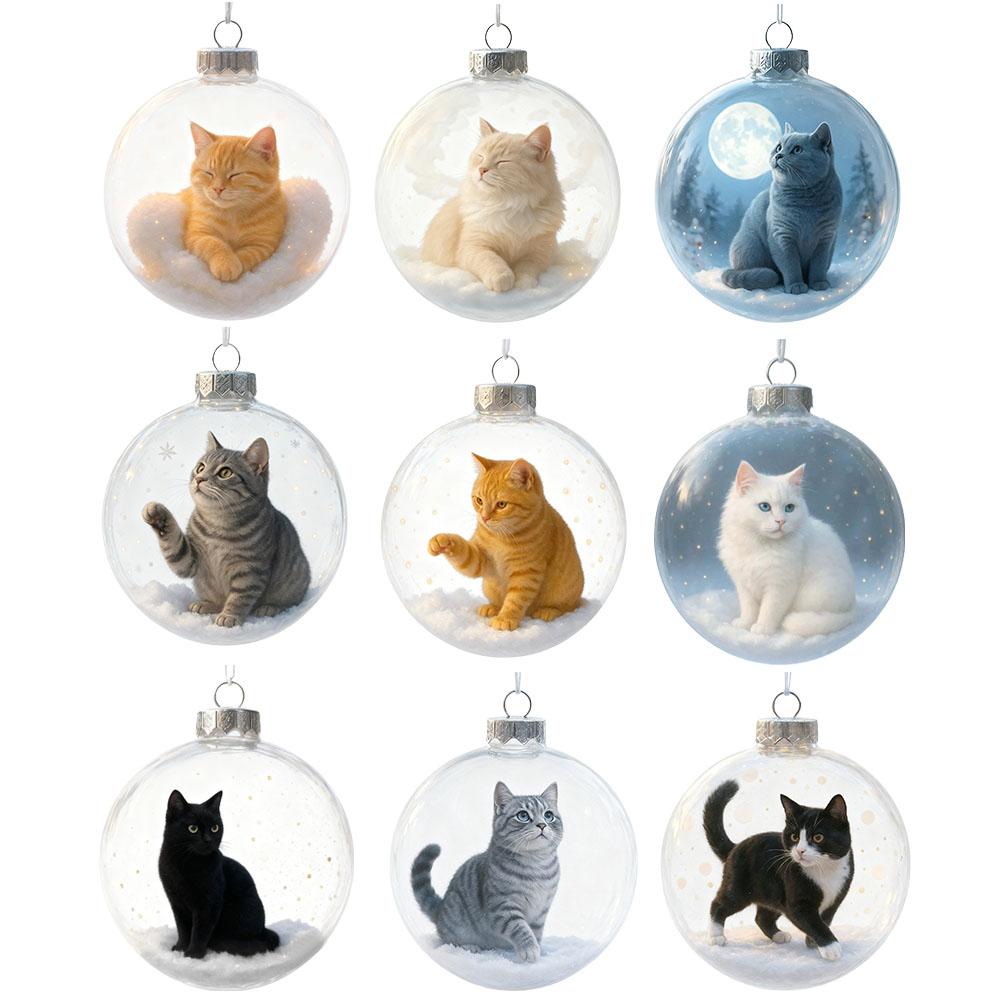 10CM 3D Cat Acrylic Christmas Ball Transparent Glass Ball Pendant Christmas Bubble Glass Ball Christmas Tree Hanging Ornaments