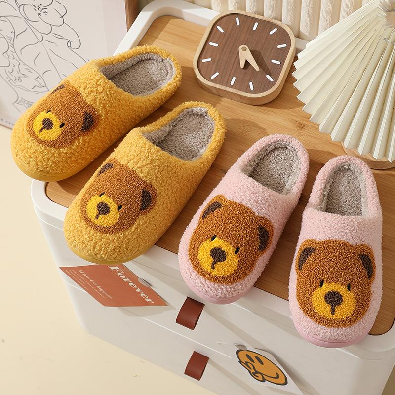 New comfortable home bear head cute warm winter cotton slippers couple men and women thick-soled soft-soled cartoon cotton shoes