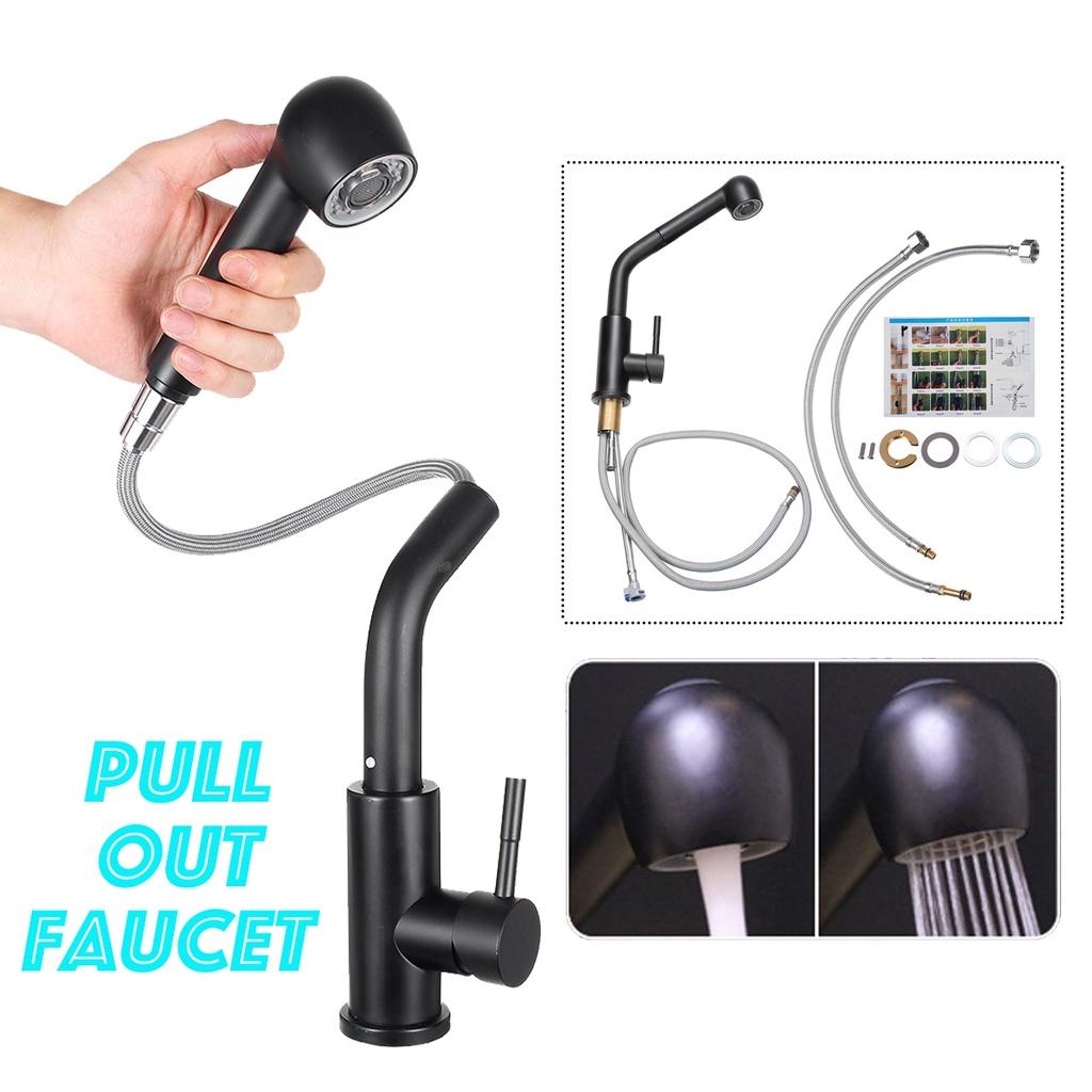 Black Kitchen Faucet With Pull Down Sprayer Hot and Cold Water 360 Degree Taps Kitchen Pulled Out Faucet Two Function Mixer