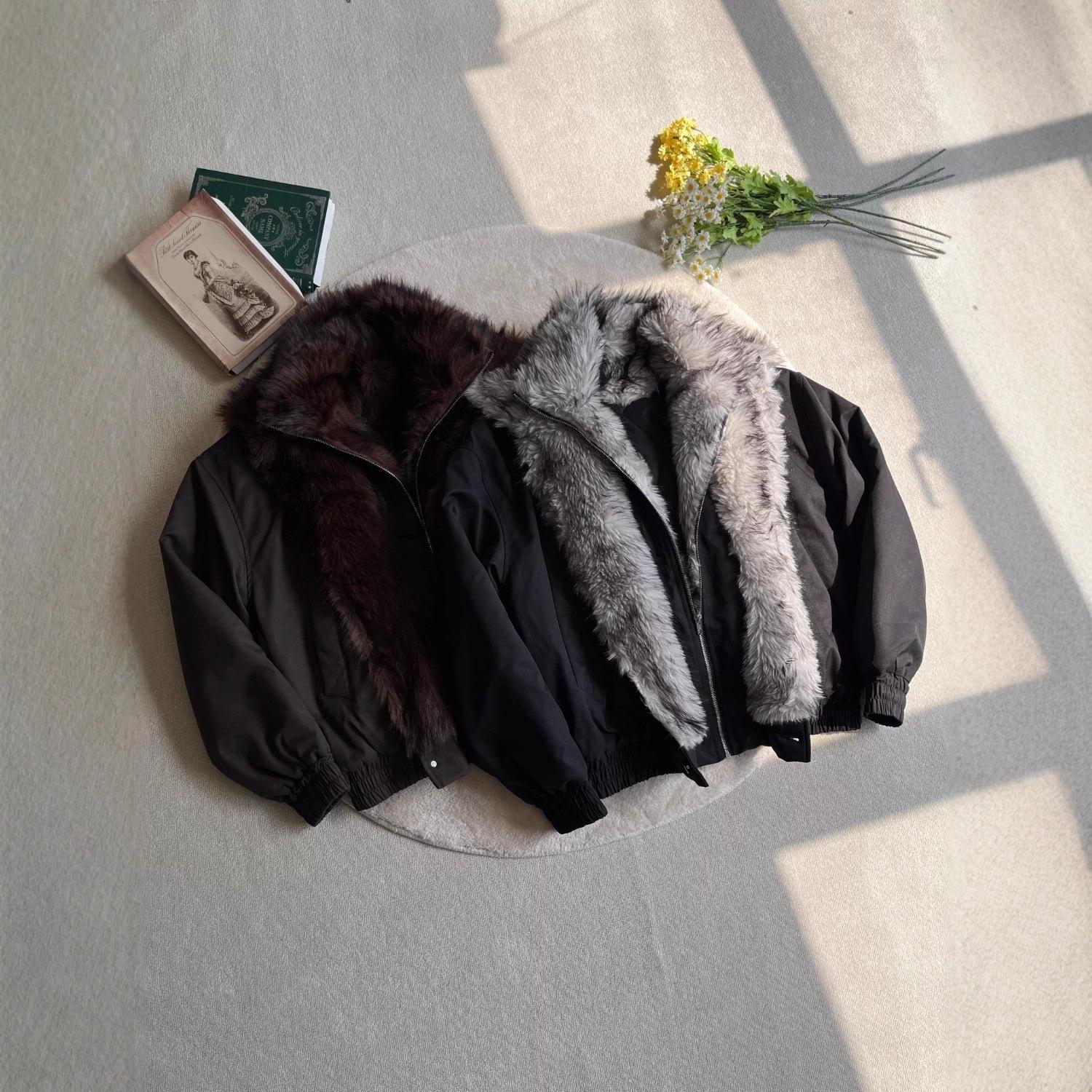 

Men s Retro Deconstructed Eagle Cotton Jacket with Fur Collar - Winter Padded Baseball Style L