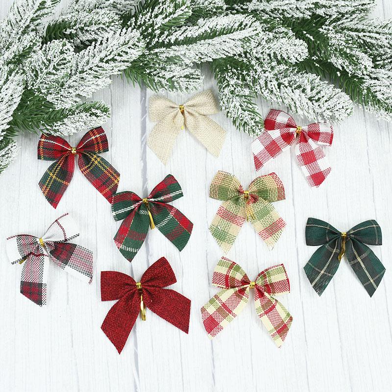 2pcs Buffalo Plaid Bows for Christmas Decorations Christmas Tree Ornaments New Year Noel Navidad Decor Birthday Gift DIY Bow