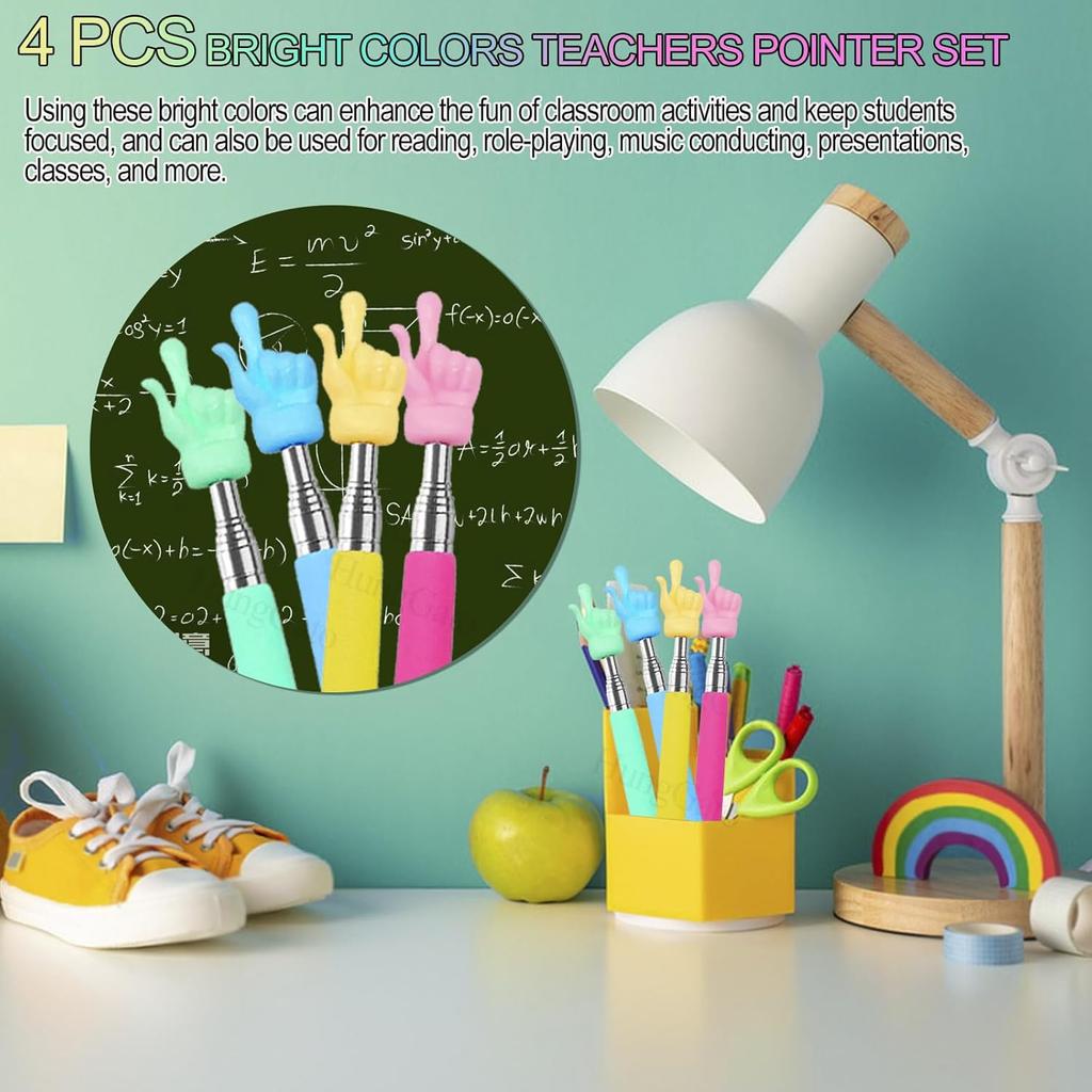 4PCS Retractable Teacher Pointer for Classroom Kids Reading, Mini Extendable Hand Pointer Finger Pointer Stick, Point Reading Pen, Kindergarten