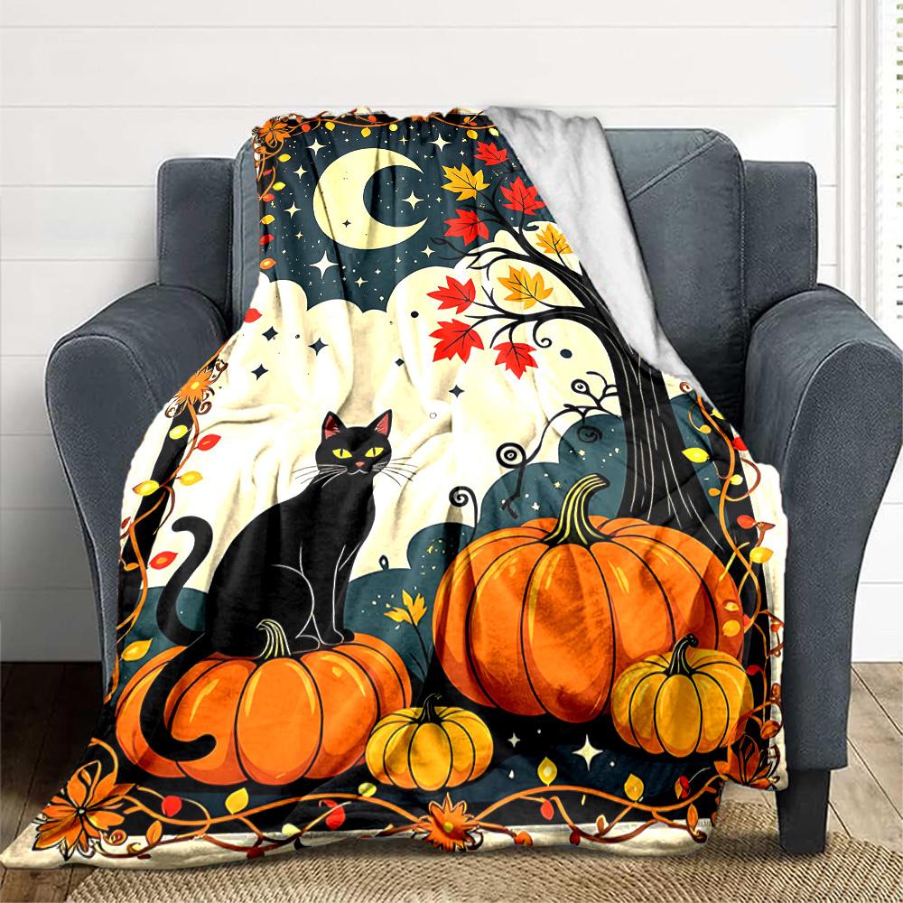 1pc Halloween, Autumn Decor Blanket Lightweight Blanket Throw Blanket For Sofa, Bed, Travel, Camping, Livingroom, Office, Couch, Chair yy251010029