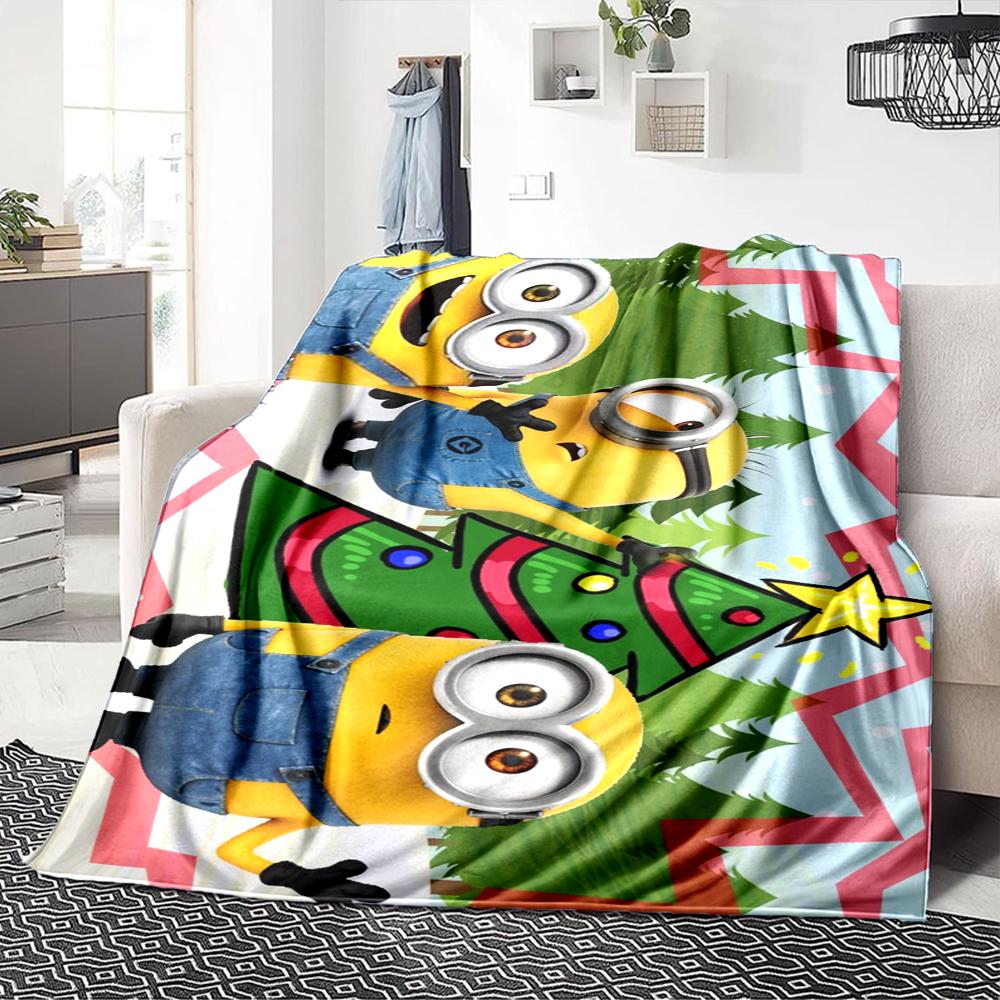 1Pc Minions Christmas Celebration Blanket Soft Throw Blanket For Home Bedroom Bed Sofa Travel Office Solid Christmas Blanket