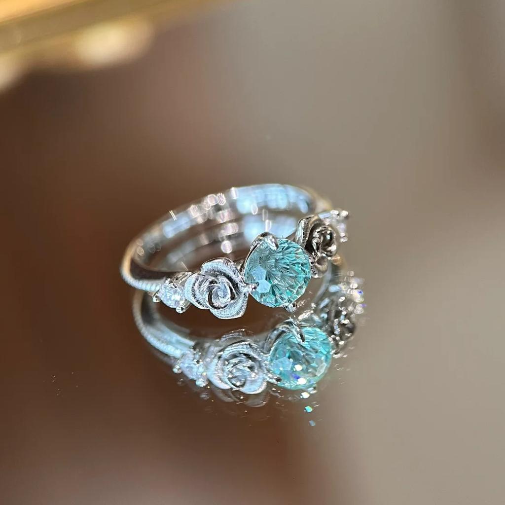 Exquisite Three-dimensional Rose Light Luxury Inlaid Synthetic Zircon Stone Camellia Women's Ring