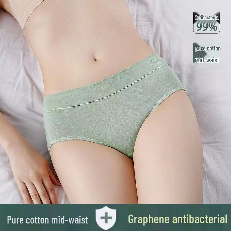 Graphene Antibacterial Cotton Mid-Waist Breathable Triangle Panties for Women and Girls