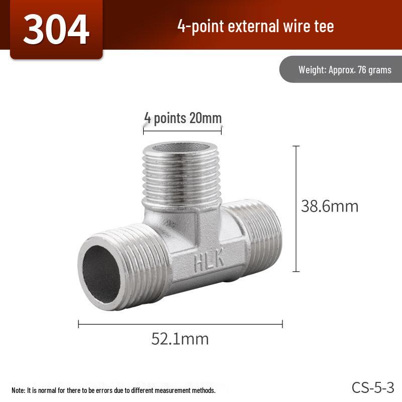 304 Stainless Steel Male Elbow Repair Nipple: Internal/External Thread Tee Water Pipe Fittings Set