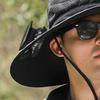 Fisherman Hat with Dual Brushless Cooling Forehead Neck Solar Fans UPF50 Anti-UV Fabric Wide Brim Adjustable