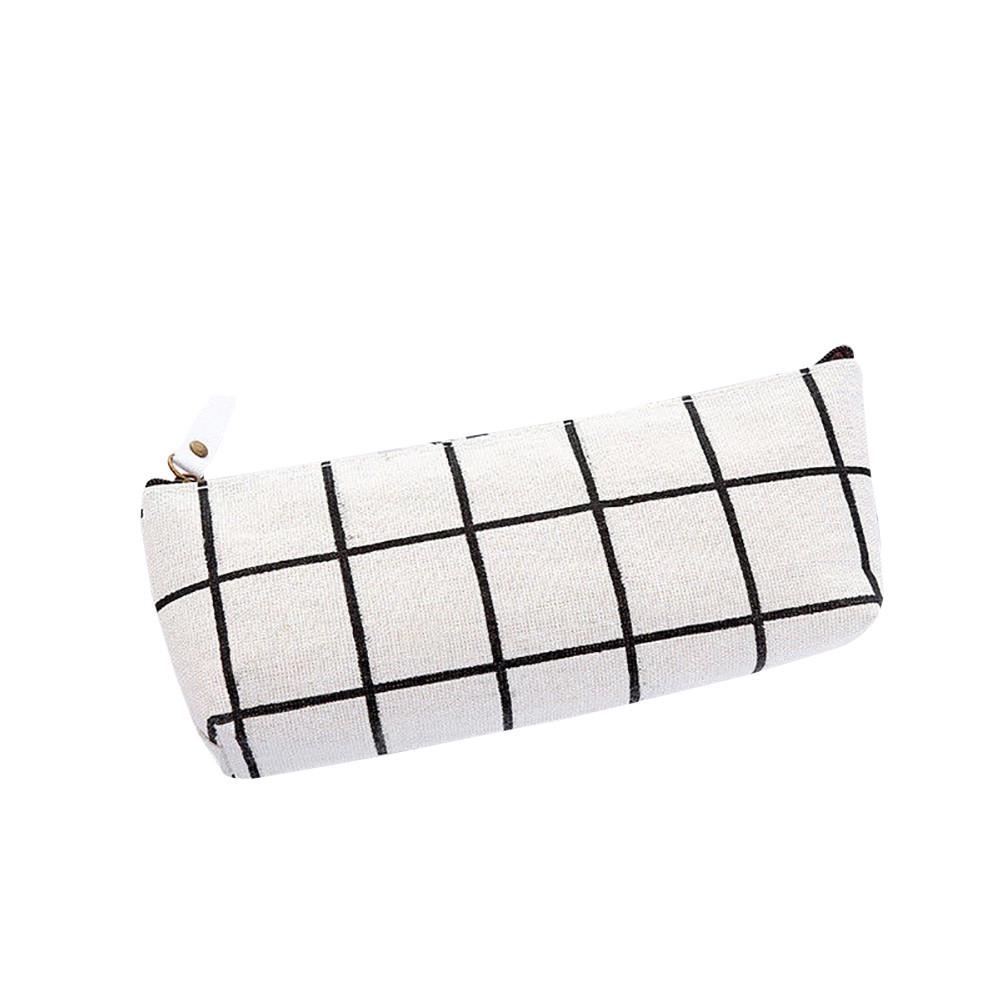 1PCS Students School Plaid Canvas Pencil Case Pencil Pen Case Cosmetic Makeup Bag Storage Pouch Purse