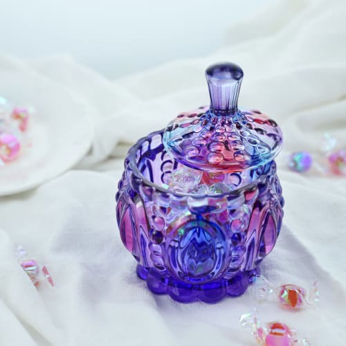 SOCOSY Royal Embossed Clear Glass Apothecary Jar with Lid, Candy Jar Container, Wedding Candy Buffet Jar, Crystal Jewelry Box, Food Jar, 7 oz, Pumpkin