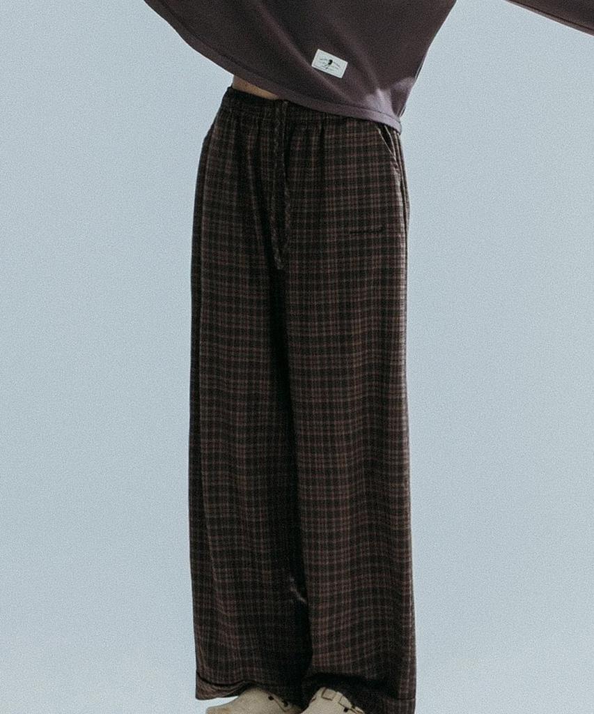 ANNEHEARTS Glen Check Wide Easy Pants_Brown