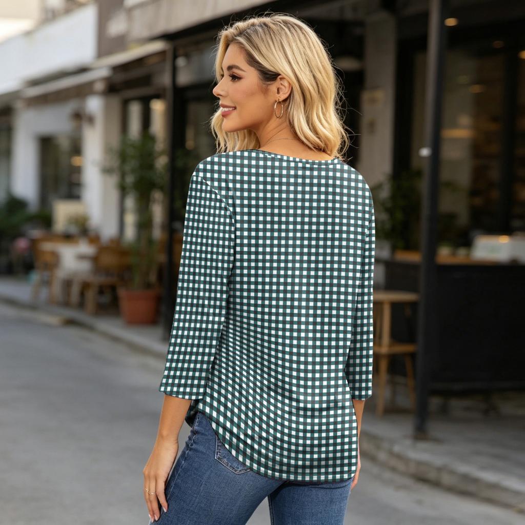 Women Casual Three Quarter Sleeve Oktoberfest Print Round Neck Top Lightweight Soft Fabric Festival Shirt